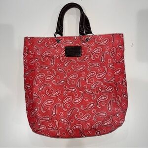 Neiman Marcus Red Bandana Print Paisley Tote